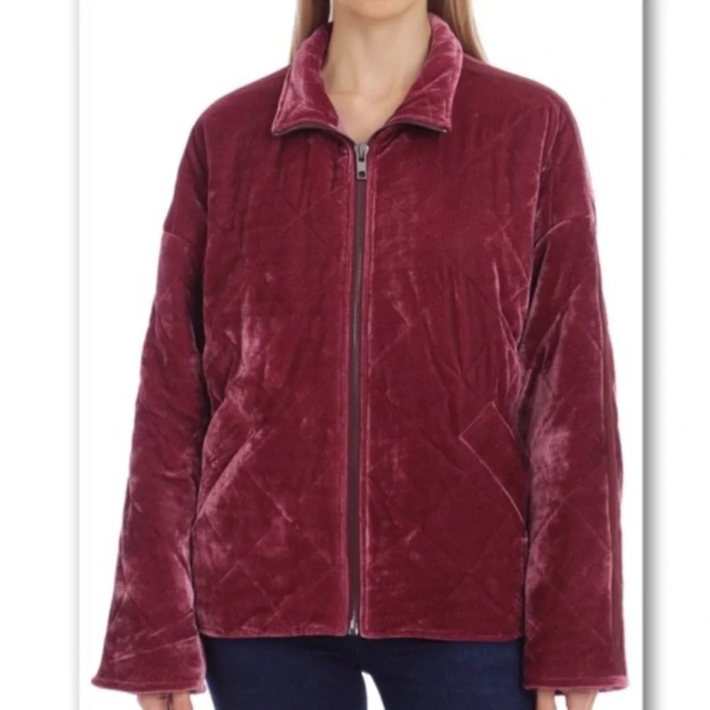 Anthropology AVEC LES FILLES Quilted Velvet Zip Jacket Small